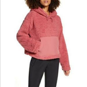 Zella Cassie Faux Shearling Plush Pink Teddy Jacket With Hood Size XL